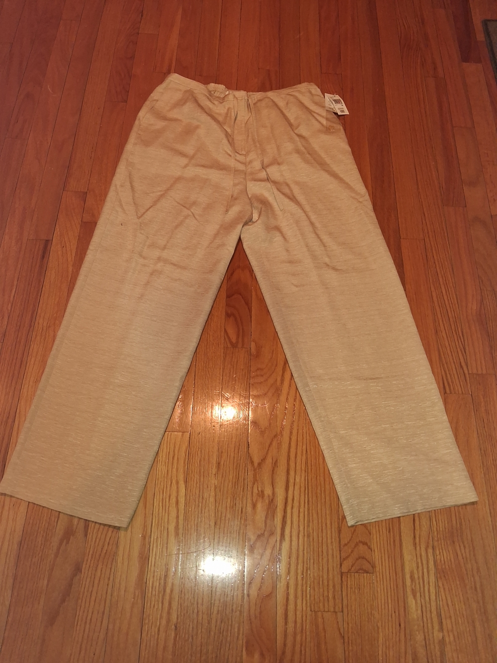 100% Silk Wide-Leg Pull-On Pants in Light Beige